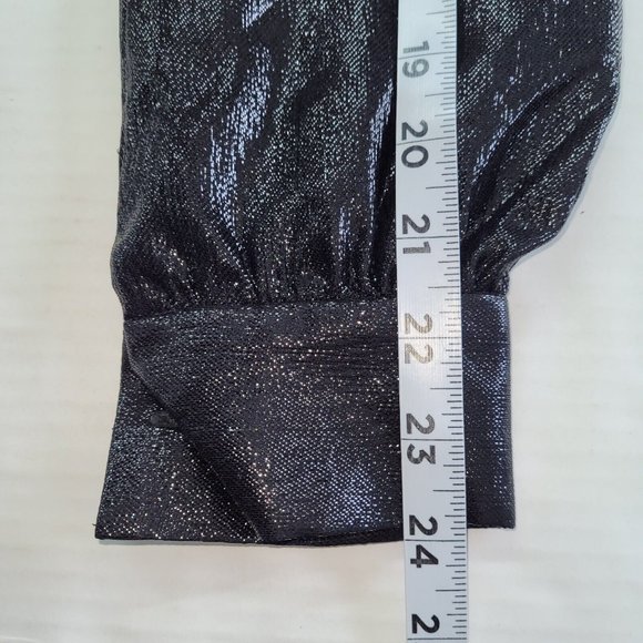 Kora Rae Robe Dress Womens S Embroidered Beaded Zip Front Long Sleeve Black Lame - Picture 11 of 12